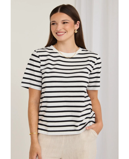 Reunion Binding Black White Stripe Boxy Tee